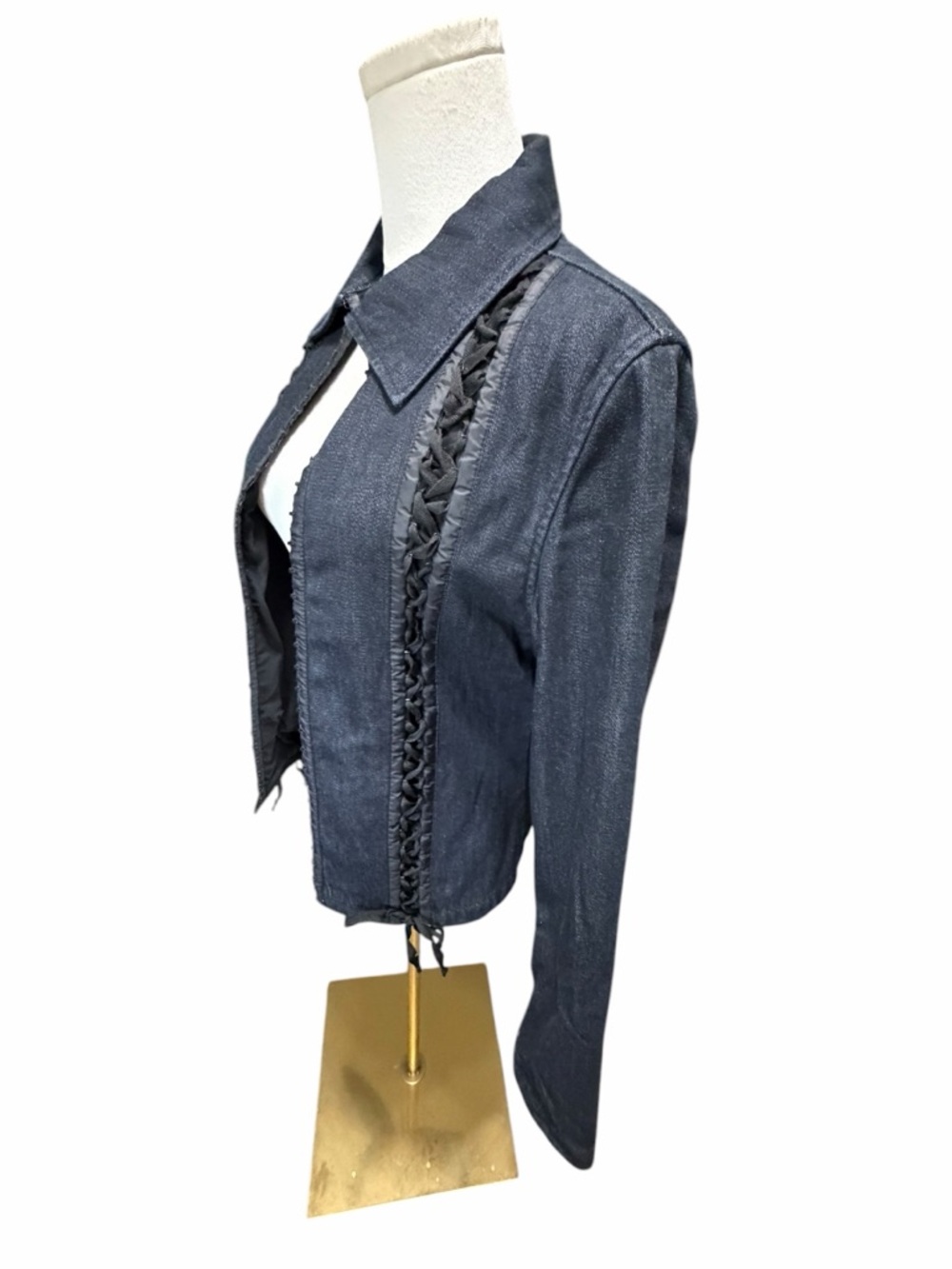 Mariella Burani Woven Trim Dark Denim Jacket Made In Italy - Womens Med - Picture 5 of 15